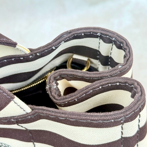 Prada Canapa Tote Chocolate Brown & Ivory Stripes w Strap + Dust Bags - Picture 5 of 17